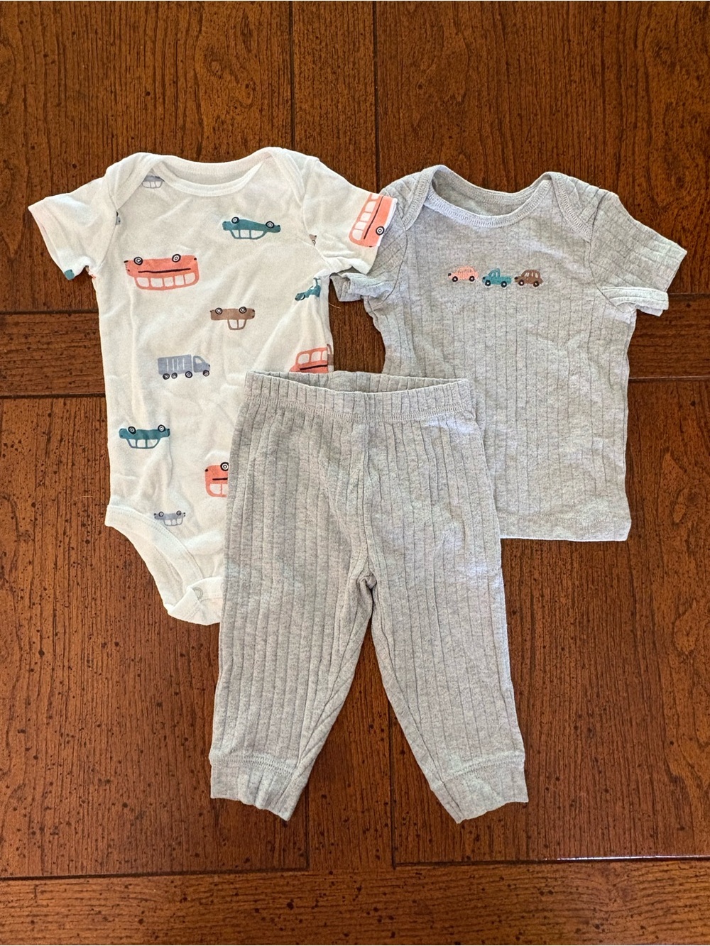 Carter's Baby Boy 3-Pc Set, Cars-Light Gray & White Shirt, Onesie, Pants-6 Month